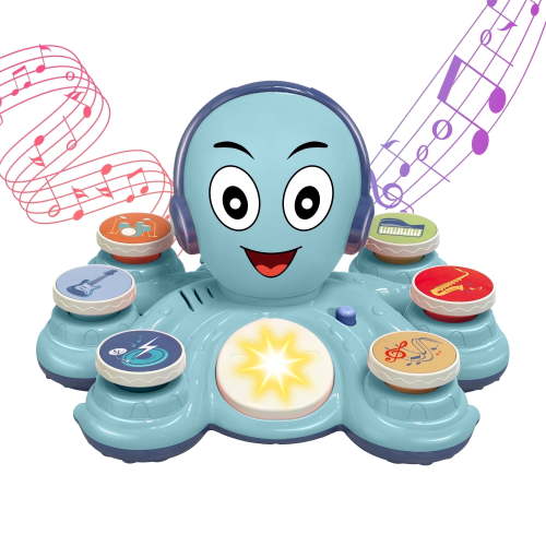 Contixo Baby Piano Toy, Musical Octopus w/ Lights & Sounds, 6 Playback Modes: Drumbeats, Guitar Riffs & More, Toys for Toddlers Ages 6-24 Months, Blue