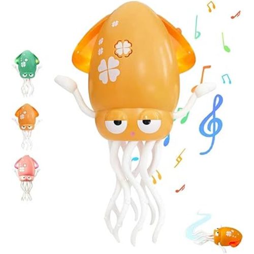Dancing Octopus Baby Toy – USB Rechargeable Electric Crawling Tummy Time Toy, Magical Musical Squid with LED Lights, Music & Obstacle Avoidance – Birthday Gift for Kids Ages 3Y+ (Yellow)