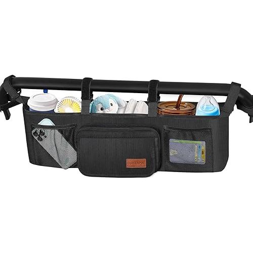Guiseapue Double Stroller Organizer with 2 Insulated Cup Holders: Parent Console Double Jogging Stroller Accessories Fits for Baby Jogger City Mini GT2 and Jeep Double Stroller