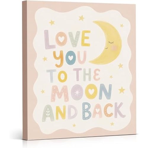 APOHBGV Love You to the Moon and Back Wall Art, Pastel Nursery Decor