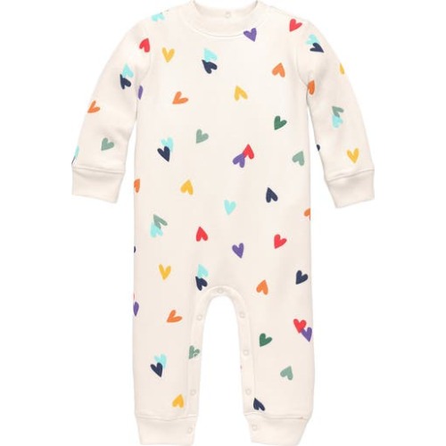 Baby Cozy Fleece Sweatshirt Romper In Rainbow Confetti Hearts, 18-24M
