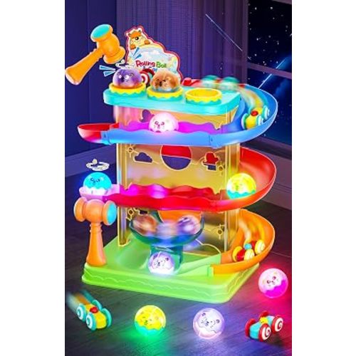 2-in-1 Ball Drop & Car Ramp Race Track Montessori Toy for Toddlers Ages 1-5