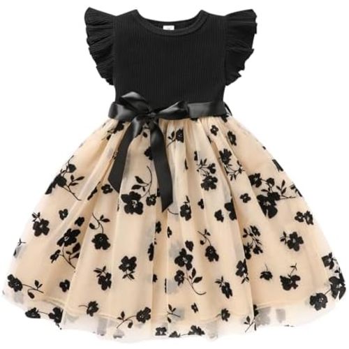Sinhoon Toddler Girl Tulle Dress Summer Ruffle Sleeveless Baby Girl Fashion Casual Dresses 1-6Y