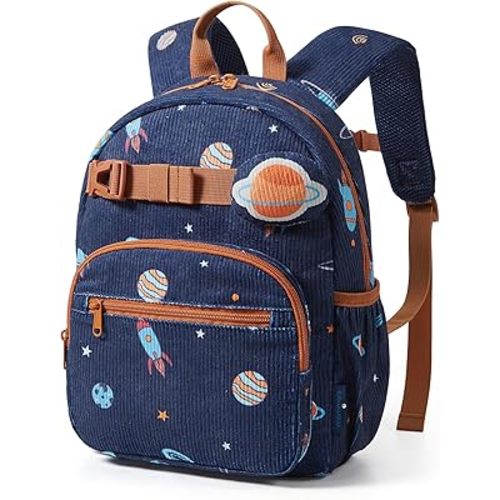 mommore Toddler Backpack for Boys 2-4, Corduroy Kids Backpack, 13" H Cute Preschool Kindergarten Daycare School Bag for Travel Camping - Galaxy