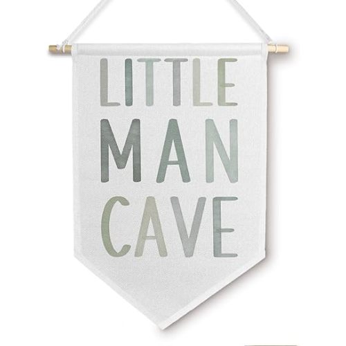BlissfulAbon Little Man Cave Canvas Banner - Kids Playroom Hanging Pennant Flag Prints, Boy Room Wall Art, Baby Boy Nursery Decor, 11 X 15 Inch