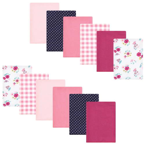 Luvable Friends Hudson Baby Flannel Burp Cloths 12pk, Pink Butterfly Meadow