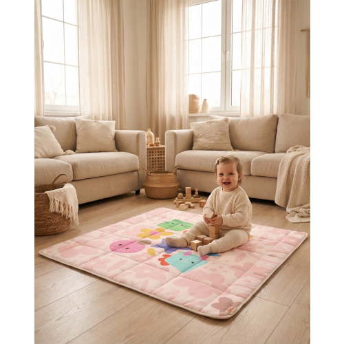 Tiny Marvels Baby Play Mat for Floor, Super Soft, Non-Slip,Fits 50x50 Playpen,Age_Group 0-5 Years(Pink Floral)