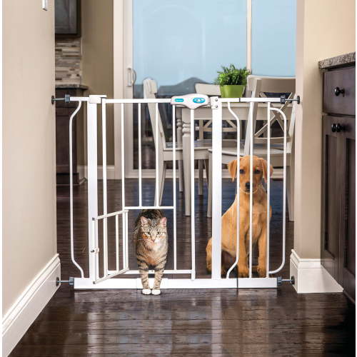 Carlson Pet Products Large Inside House, 31"H Extra-Wide Walk Through Metal Dog Pet Gate, with Small Door, White