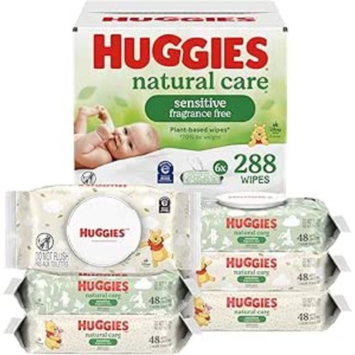 Huggies Natural Care Sensitive Baby Wipes, Unscented, Hypoallergenic, 6 Flip-Top Packs (288 Wipes Total)