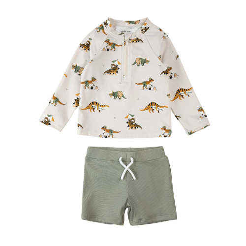Baby Rashguard Set - Beach Dinos on Sage by Petit Lem - FINAL SALE