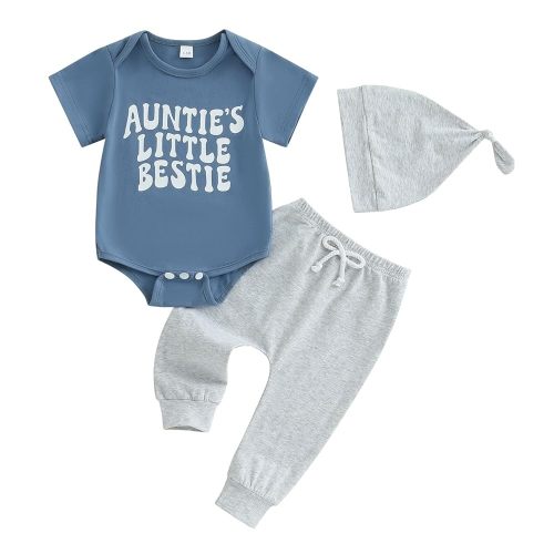 FIOMVA Newborn Baby Clothes Boy Funny Letter Short Sleeve Onesie Romper+Long Pants Set Infant Summer Outfits