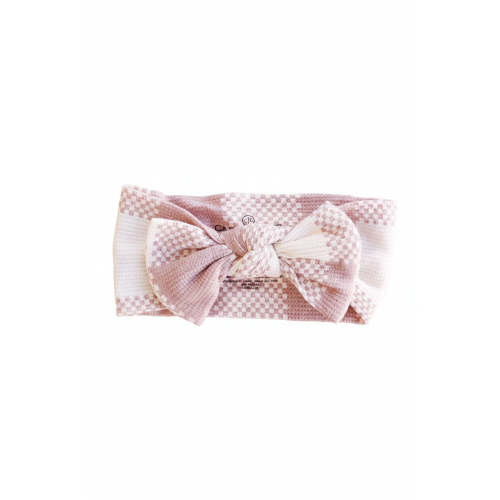 Big Check Bamboo Waffle Knit Large Bow Headwrap | Rosy