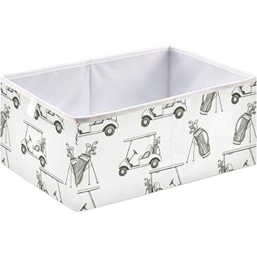 DOMIKING Car Golf White Pattern Storage Baskets for Shelves Foldable Collapsible Storage Box Bins with Fabric Bins Cube Toys Organizers for Pantry Bathroom Baby Cloth Nursery,16 x 11inch