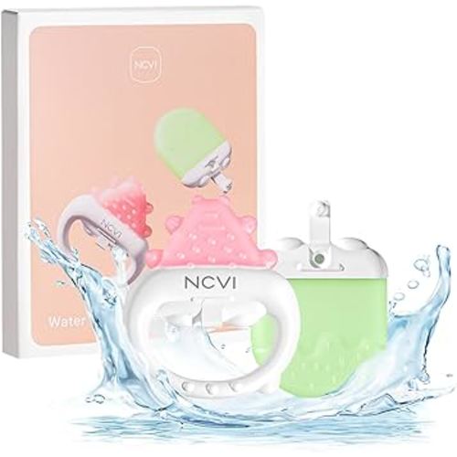 NCVI Freezable Baby Teething Toys – Cooling Relief for Babies 0-12 Months, BPA-Free, Water-Filled & Ice Teething Toys, Safe & Effective Cold Teethers for Soothing Sore Gums, Pink & Green