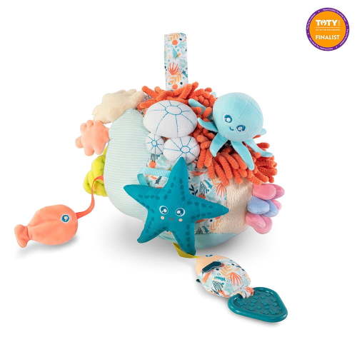 Miniland Sensorial Reef. Plush Rattle Toy for Infant and Toddlers with Many Different Sensory Stimulations. Fully Washable for Baby Teething. 2023 Toty Finalist