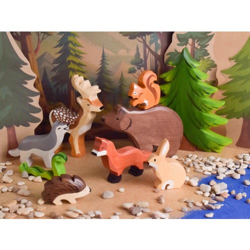 Wooden Woodland Animal Figurines Set, Forest Nature Table Decor, Waldorf Inspired Eco Friendly Wooden Animals, Unique Handmade Gift for Teen