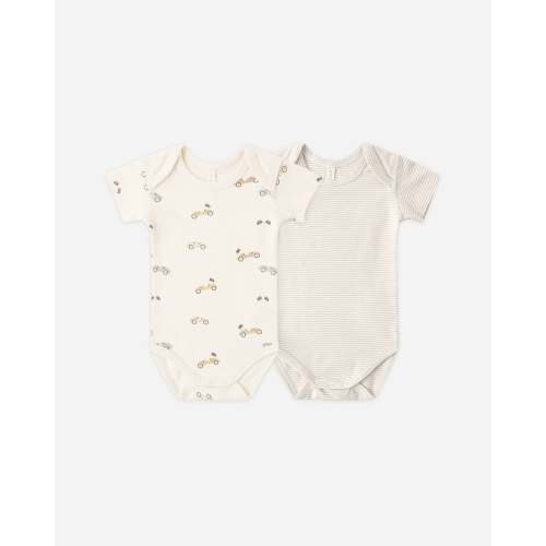 Short Sleeve Bodysuit Pack Race Car, Oat Micro Stripe