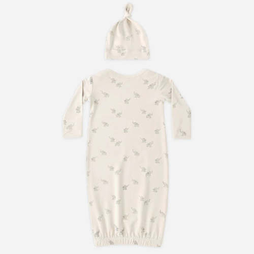 Bamboo Baby Gown + Hat Set- Elephants