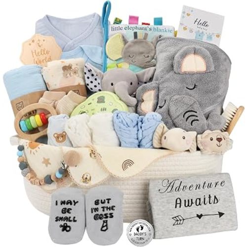 Baby Shower Gifts Basket for Boys, Newborn Essentials Must Haves,Gender Reveal Gifts, Newborn Essentials Must Haves, Premium All-in-One Gift Set for new Mom, Essentials with Keepsakes for First Visit