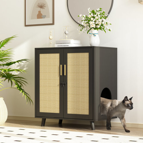 Tucker Murphy Pet™ Modern Cat Litter Box Enclosure With Lock And Sisal Door & Reviews | Wayfair