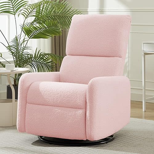 360° Swivel Glider Chair, Rocking Chair Nursery with Side Pockets, Deep Cushioned Seat, Nursery Chair with Steel Structure Base, Sherpa Swivel Chairs for Living Room, Bedroom, Baby Room