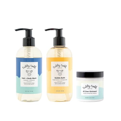 TUBBY TODD Essentials Baby Bath Gift Set  8.5oz Hair+Body Wash, 8.5oz Bubble Bath & 3.5oz All Over Ointment