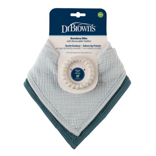 Dr. Brown's Muslin Bandana Bibs with Flexees Beaded Teether Ring - 2pk - Blue