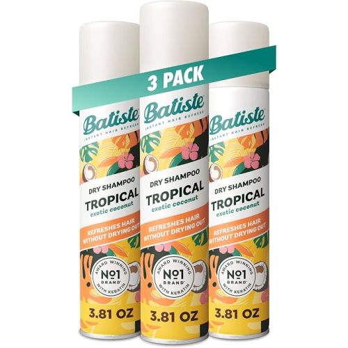 Batiste Dry Shampoo, Tropical Fragrance, Refresh Hair and Absorb Oil Between Washes, Waterless Shampoo for Added Hair Texture and Body, 3.81 oz, 3 pack