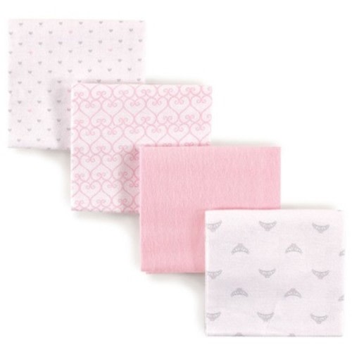 Luvable Friends Baby Girl Cotton Poly Flannel Receiving Blankets, Tiara 4-Pack, One Size