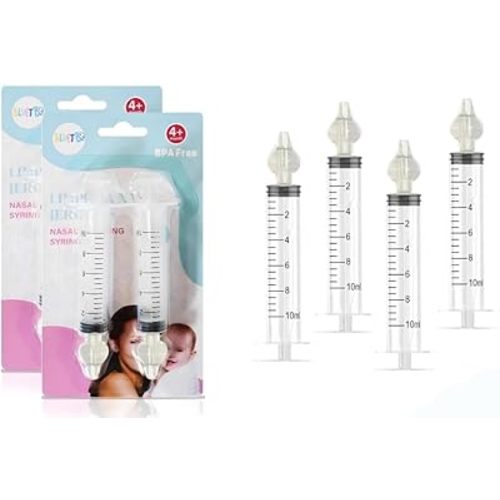 Bluet B - Baby Nasal Syringe (4-Pack) - Safe Silicone Nasal Aspirator for Newborn - Infant Mucus Removal - 10ml Nose Cleaner Syringe for Baby - Toddler Congestion Relief - Reusable Tips - White