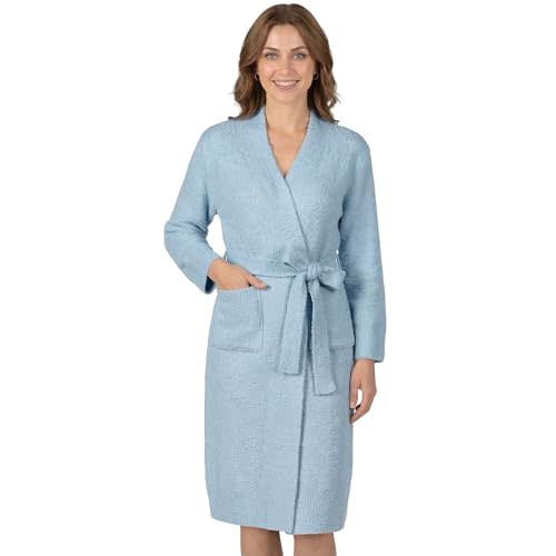 PAVILIA Premium Plush Robe for Women, Soft Cozy Fuzzy Bathrobe with Pockets, Warm Mid-Length Lounge Robe with Tie Belt