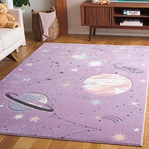 SAFAVIEH Carousel Kids 100 Collection Area Rug - 4' x 6', Purple & Orange, Transitional Design, Stain Resistant, Ideal for High Traffic Areas in Living Room, Bedroom & Dining Room (CRK122V-4)