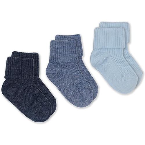Woolino Wool Baby Socks from, Washable Merino Wool Infant Toddler Kids Socks, 0-6 Months, Blue (Pack of 3)