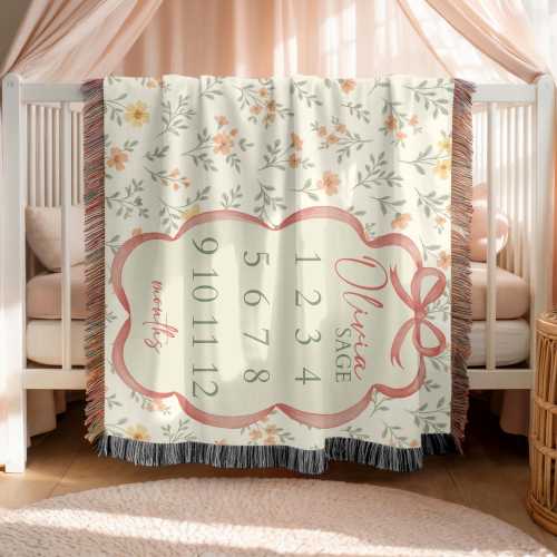 Wild Flower Milestone Blanket, Milestone Woven Blanket, Baby Shower Gift, Baby Keepsake Gift, Girl Wildflower Milestone Blanket