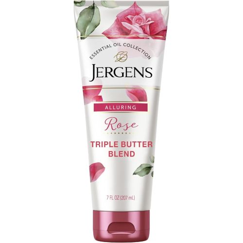 Jergens Rose Body Butter Lotion, Hand and Body Moisturizer with Camellia Essential Oil, for Indulgent Hydration, 7 Oz