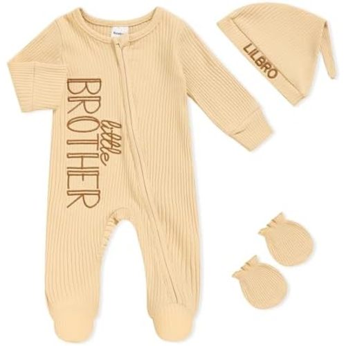 TITKKOP Newborn Baby Boy Outfits Zippered Romper Letter Embroidered Coming Home Jumpsuit with Hat Mittens