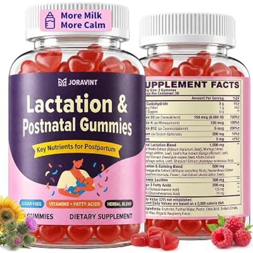 Lactation Supplement for Breastfeeding Moms, Postpartum Lactation Support Gummies with Milk Thistle & Postnatal Vitamins for Milk Supply Increase, Postpartum Recovery & Calm Support - Vegan, 60 Count