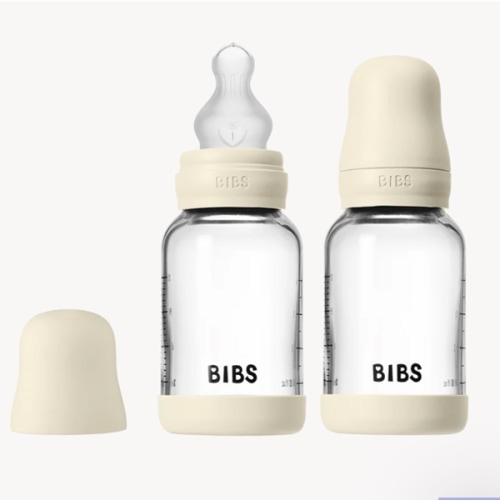 BIBS Glass Baby Bottle 4oz Silicone 2-Pack Ivory | Slow Flow – Bibsworld store US