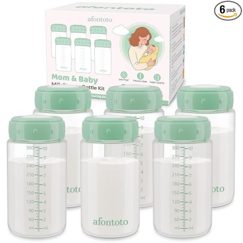 6PCS Breastmilk Storage Bottle, BPA Free Wide-Neck Spectra Bottles for Pumping, Storage Collection Baby Bottles for Fridge & Momcozy Breast Milk Cooler, Breastfeeding Bottle, 10 oz