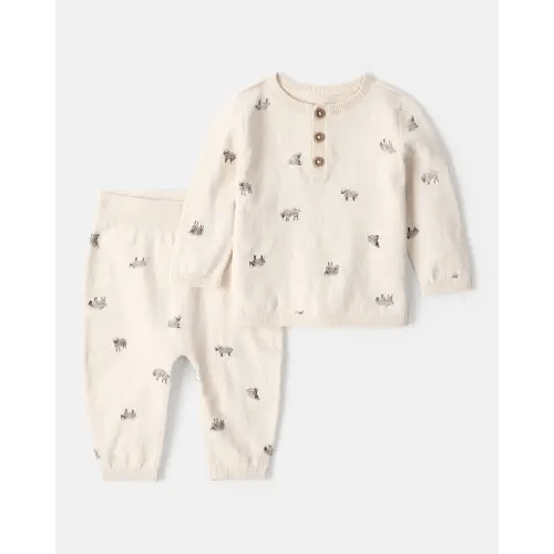 Baby Boy Sheep Print Cotton Long-Sleeve Tee & Pant Set - Ivory | Carter's
