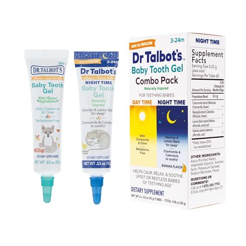 Dr. Talbot's Daytime & Night Time Baby Tooth Gel for Sore Gums - 0.53 oz Combo Pack Tubes of Teething Gel - Ages 3-24 Months - Naturally Inspired Ingredients to Soothe Sore Gums for Babies