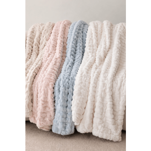 Double-Ruched Faux Fur Blankets | Caden Lane