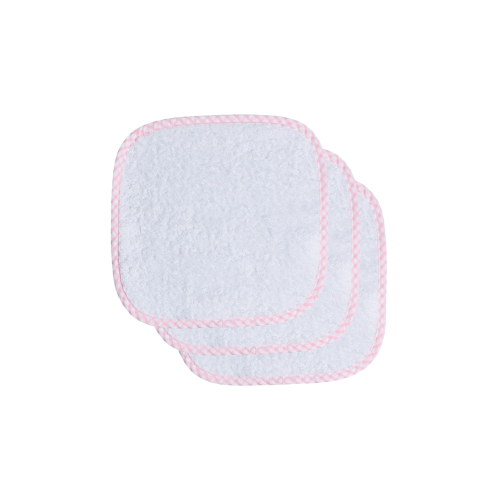 Set of Three Washcloths, Pink Seersucker Big Check