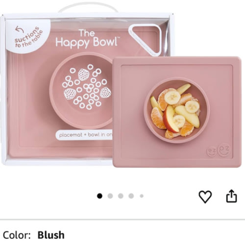 ezpz Happy Bowl - 24 Months + (Blush) - 100% Silicone Suction Bowl with Built-in Placemat – Dishwasher Safe