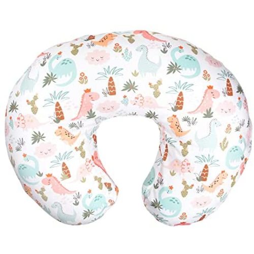 Boppy Nursing Pillow and Positioner—Original | Blush Baby Dino | Breastfeeding, Bottle Feeding, Baby Support | with Removable Cotton Blend Cover