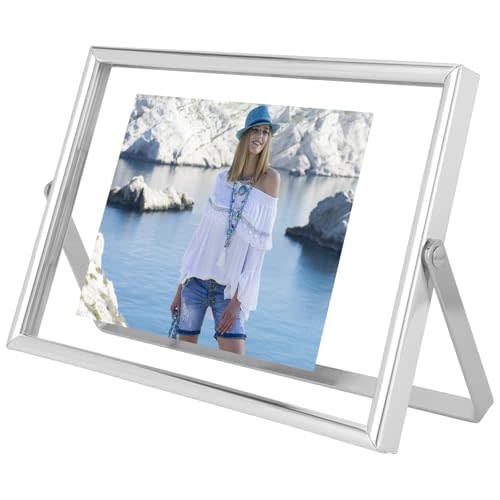 Silver Floating Frame, 4"x6", Horizontal, For Picture 3x5, 2x3, 1x2, Small Desktop Photo Frame, Modern Minimalist Style, Classy Gift For Festival, Home or Wedding