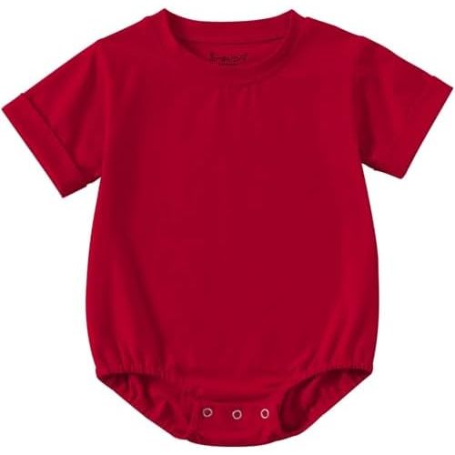 Jimonda Baby Boy Girl Bubble Romper Solid Color Bodysuit Short Sleeve Cotton T-Shirt