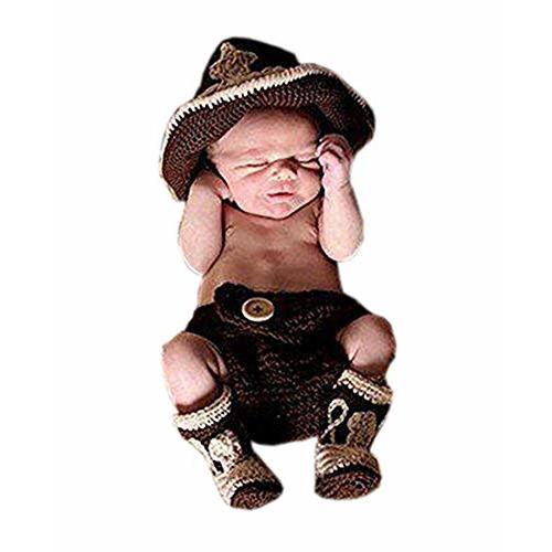 Pinbo® Newborn baby Crochet Photo Prop Cowboy Set Hat Boots Diaper Cover Costume