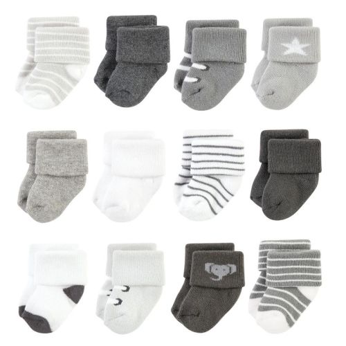 Hudson Baby Infant Boy Cotton Rich Newborn and Terry Socks, Modern Elephant