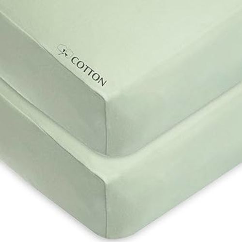 American Baby Company 2 Pack 100% Natural Cotton Fitted Crib Sheets 52" x 28" - Soft, Breathable, Hypoallergenic & Gentle Toddler Bed Sheets, Celery, Neutral for Boys & Girls